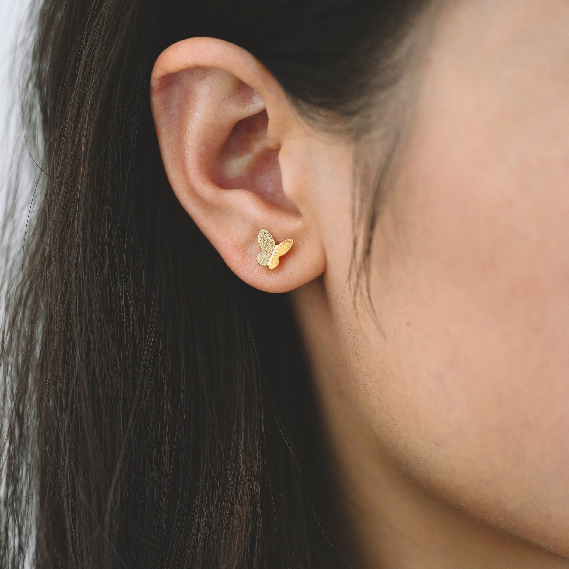 10pcs Gold Butterfly Stud Earring with Loop, DIY Earring Components, Jewelry Making Supplies (GB-3201)